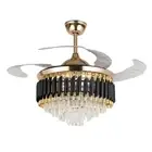42" Crystal Ceiling Fan w/Light Remote Control Chandelier Retractable Fandelier