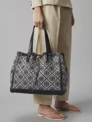 Tory Burch T Monogram Jacquard Tote, Tory Navy, Style 80644, RETAIL $598