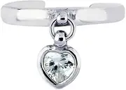 [JewelryWeb] 925 Sterling Silver With Rhodium Finish Shiny Cuff Type toe ring With Small Drop Love Heart With W Hite CZ