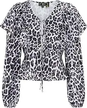[TYLIN] Women's Blouse, Black and White Leo, L