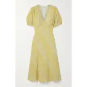Diane Von Furstenberg Idris Leopard Print Yellow Midi Dress 2 NEW Empire Waist