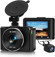 Car Dash Camera, 4K 1080p Dash Cam Front Rear WiFi Recorder Camera for Cars with App Control, G-Sensor, Loop Recording