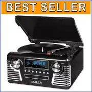 50's Retro Bluetooth Record Player with Built-In Speakers & CD Player - Black
