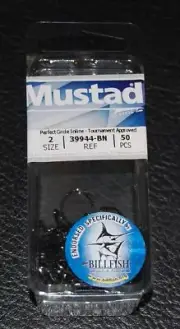 50 Mustad 39944BN-02 Classic In-Line Demon Perfect Circle Hooks Size 2