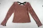 ANTHROPOLOGIE Women Small S Taupe Mauve Open-Back Long Sleeve Velvet Satin Top