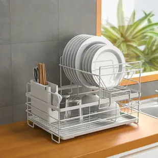 廚房置物架雙層碗架帶碗筷收納瀝水架廚房瀝水架碗盤收納碗碟架