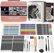 [HIFORNY] 100 PCS Drawing & Sketching Set, Professional Art Supplies with Graphite,Charcoal, Colored,Watercolor,Metallic Pencils,Blending Tools,Sketchbook and Coloring Book in Zipper Case (Pink)