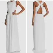 BCBMAXAZRIA white Pleated CutoutBack Gown, New with Tags