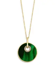 Bloomingdale's Fine Collection Malachite & Diamond Medallion Pendant Necklace in 14K Yellow Gold, 16-18