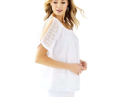 Lilly Pulitzer Lillette Top White Eyelet Crinkle Chiffon Blouse XS New