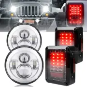 DOT 7" LED Headlight Hi/Lo Beam + Tail Brake Lights For Jeep Wrangler JK 2007-17 (for: Jeep)