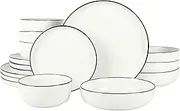 [Gibson Home] Oslo 16 Piece Porcelain Dinnerware Set,White w/Black Rim Rim, Service for 4 (16pcs)