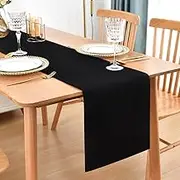 Farmhouse Rustic Table Runner Black Faux Linen Double Layer Table Runners Thick Reversible Table Runner 72 inches Long for Kitchen Dining Dresser Coffee Table Holiday Banquet Party 13x72 Inch