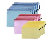 Plastic Mesh Zipper Pouch, 15 Packs (A4/A5/A6 Size) Waterproof Mesh Bag Document Bag File Folder