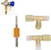 1/4in Valves Core Brass Tee Adapter, Quick Coupler Access Tee Fittings for Vacuum Gauge R22 R12 R134 Refrigerant, 1/4in SAE Adapter, Air Conditioning Line Repair Tool