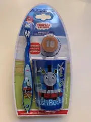 THOMAS TRAIN Brush Buddies 3-Piece Set Toothbrush with Cap & Rinsing Cup New