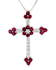 Diana M. Fine Jewelry 14K 1.10 ct. tw. Diamond & Ruby Cross Pendant Necklace