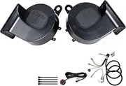 Upgraded car horn kit,12V Motorcycle horn,Waterproof loud train horn,Perfect for Car, Truck, Boat,130DB GM horn(12V Black dual horn witn button and wire)