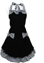 Cute Retro Lovely Vintage Lady's Kitchen Fashion Flirty Women Aprons with Pockets Black Patterns for Mothers Gift