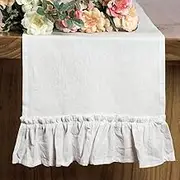 Letjolt White Table Runner Ruffle Table Runner 100% Cotton Rustic Fabric Decor for Wedding Home Kitchen Birthday Party, White 12x72 Inches
