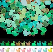 Primeauty 200 Pack Mini Luminous Resin Ducks for Crafts, Colorful Tiny Ducks Glow in The Dark Miniature Figures for Aquarium Garden Landscape Dollhouse Ornament Potted Decorations DIY, Green (yg-yz)
