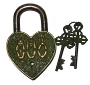 3 Wise Monkeys Engraved Heart Shape Antique Vintage Style Handmade Brass Padlock
