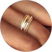 [Roheafer] 14K Gold Filled Thin Stackable Rings for Women,Minimalist Non Tarnish Cubic Zirconia Band Rings,Dainty Trendy Statement Stacking Rings Set Size 6-10