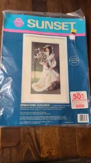 1991 SPRINGTIME ELEGANCE Dimensions Sunset Crewel Embroidery Kit 11065 18x10