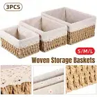 3pcs Rattan Storage Basket Woven Fabric Grass Basket for Home Organiser Decor
