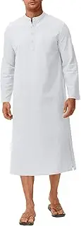 [LVCBL] Men's Kafta Neck Long Sleeve Kaftan Men's Long Button High Thobe Men's Side Split