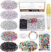Tanstic 1202Pcs Acrylic Letter Beads Kit - Round Alphabet A-Z With Numbers, Pony Beads, Crystal String, Scissor for Jewelry Making