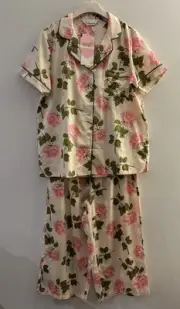 Peter Alexander Womens 3/4 Pants 100% Cotton Floral PJ Set Size M RRP$139.00