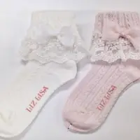 在飛比找Yahoo!奇摩拍賣優惠-lizlisa LIZ LISA反折蕾絲滾邊蝴蝶結短襪日本L