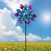 Wind Spinner Double Layer Peacock Outdoor Garden Stake Kinetic Yard Decoration