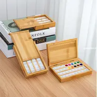 在飛比找蝦皮購物優惠-〈顏料分裝盒〉 木質顏料盒竹木盒格子24色水彩分裝盒水彩調色