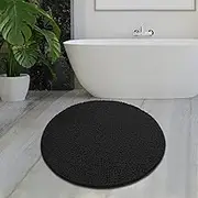 MAYSHINE Round Area Rug Set for Bathroom | Soft Plush Chenille Bath Mat, Water Absorbent Non-Slip Bathroom Rug | Washable Shag Carpet for Shower, Bedroom, or Home Décor | 36"x36" (Round) | Black