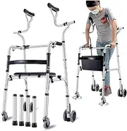 Walking Frames, with Wheels Walker Rehabilitation Foot Rehabilitation Height Adjustable Walking Aid Aluminum Alloy for People Who Need