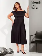 Friends Like These Black Curves Scuba Bardot Midi Dress (AD8191) | $71