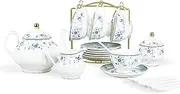 fanquare 15 Piece Blue Rose Porcelain Tea Set, British Floral Teapot with Tea Cups, Women Tea Party Set for 6 (FKT0529)