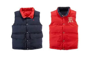 美國百分百【Ralph Lauren】羽絨 背心 RL 上衣 Polo 小馬 雙面 雙口袋 深藍/紅 S號青年版 F845