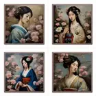 Ceramic Tile Set Japanese Maidens Girl Art Of 4 Decorative Backsplash Tiles Lot