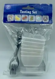Tasting Party Appetizer Dessert Set Of 6 Mini Plates Bowls Forks & Spoons