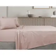 Algodon Double Bed Fitted/Flat Sheet/Pillowcase Bedding Set 300TC Cotton Blush