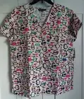 Cassandra O Women's Holiday/Christmas Merry Merry Peguin Scrub Medical Top NWT L