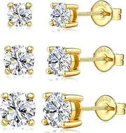 [Blahanna] Moissanite Stud Earrings 3 Pairs 14K White Gold Plated Sterling Silver Men's Flat Back Stud Earring Cartilage Helix Piercing D Color Moissanite Earrings Birthday Gifts for Men Women 1.8ct