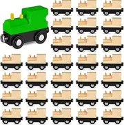 30 Pcs Unfinished DIY Wooden Trains Unpainted Train Cars Toys for Railway Paint Project Wood Trains for Birthday Party Theme Decorations Crafts Supplies