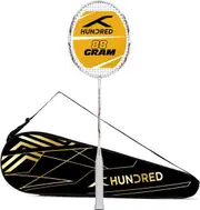 HUNDRED Powertek 2000 PRO Strung Badminton Racquet with Full Cover (White, Size: Standard, Grip Size: G6) - Material: Graphite - Intermediate Leavel - Weight: 90gm - Maximum String Tension- 22-24lbs