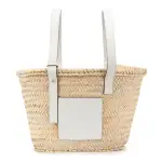 【LOEWE 羅威】MEDIUM BASKET 中款 棕櫚葉拼小牛皮 托特包 編織包 草編包 原色/白色