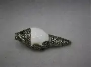 Antique Tibetan White Metal Inlay Left conch Shell Trumpet Instrument Nepal