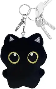 Cat Plush Keychain, Black Cat Stuffed Keyring Charm, 4.72 Inches Soft Plush Toy, Cute Cushioned Animal, Kitten Key Accessory for Kids, Teens, Boys & Girls